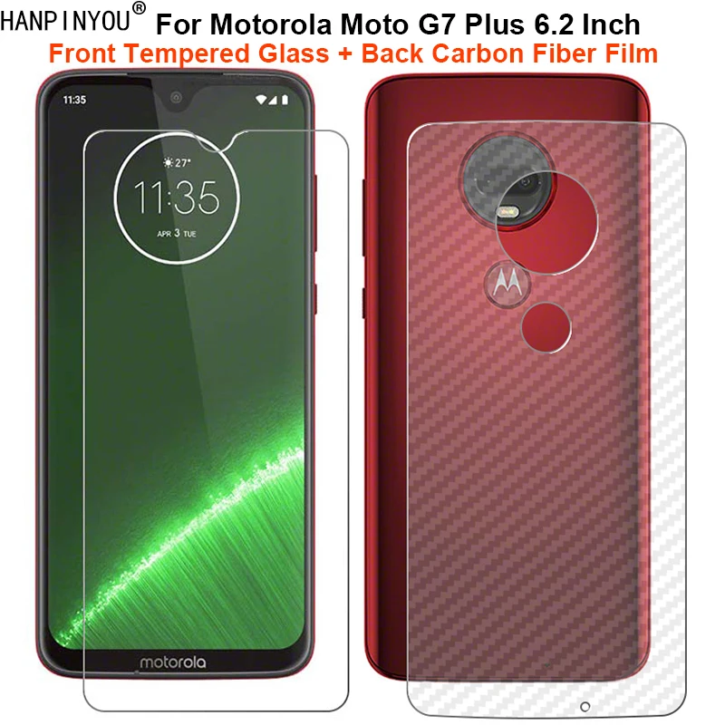 For Motorola Moto G7 Plus 1 Set = Soft Back Carbon Fiber Film + Ultra Thin Clear Premium Tempered Glass Front Screen Protector 
For Motorola Moto G7 Plus 1 Set = Soft Back Carbon Fiber Film + Ultra Thin Clear Premium Tempered Glass Front Screen Protector