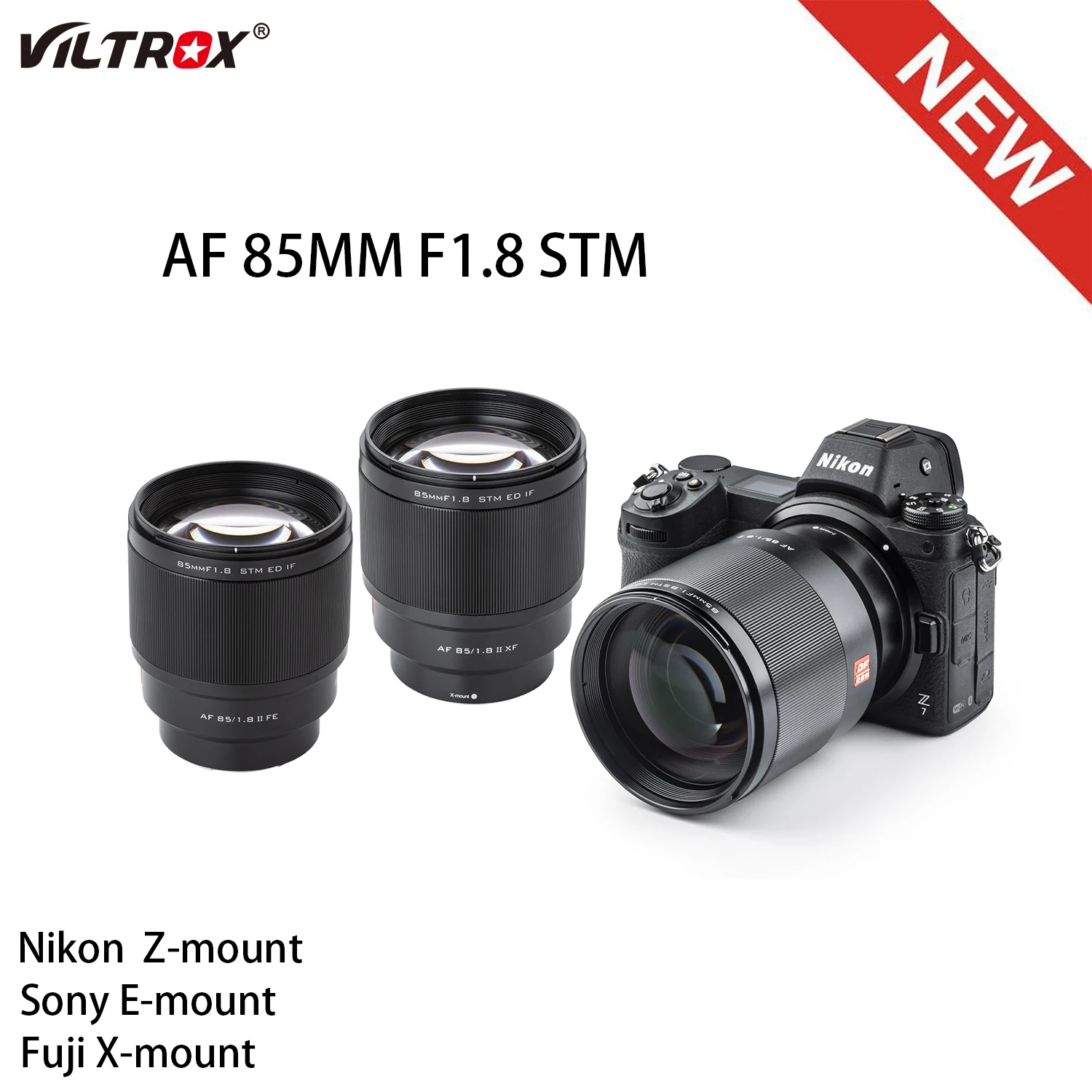VILTROX 85mm F1.8Mark II STM Auto Focus Prime Lens Full Frame Portrait Lens for Sony E Fujifilm Fuji X Nikon Z mount Camera Lens
VILTROX 85mm F1.8Mark II STM Auto Focus Prime Lens Full Frame Portrait Lens for Sony E Fujifilm Fuji X Nikon Z mount Camera Lens