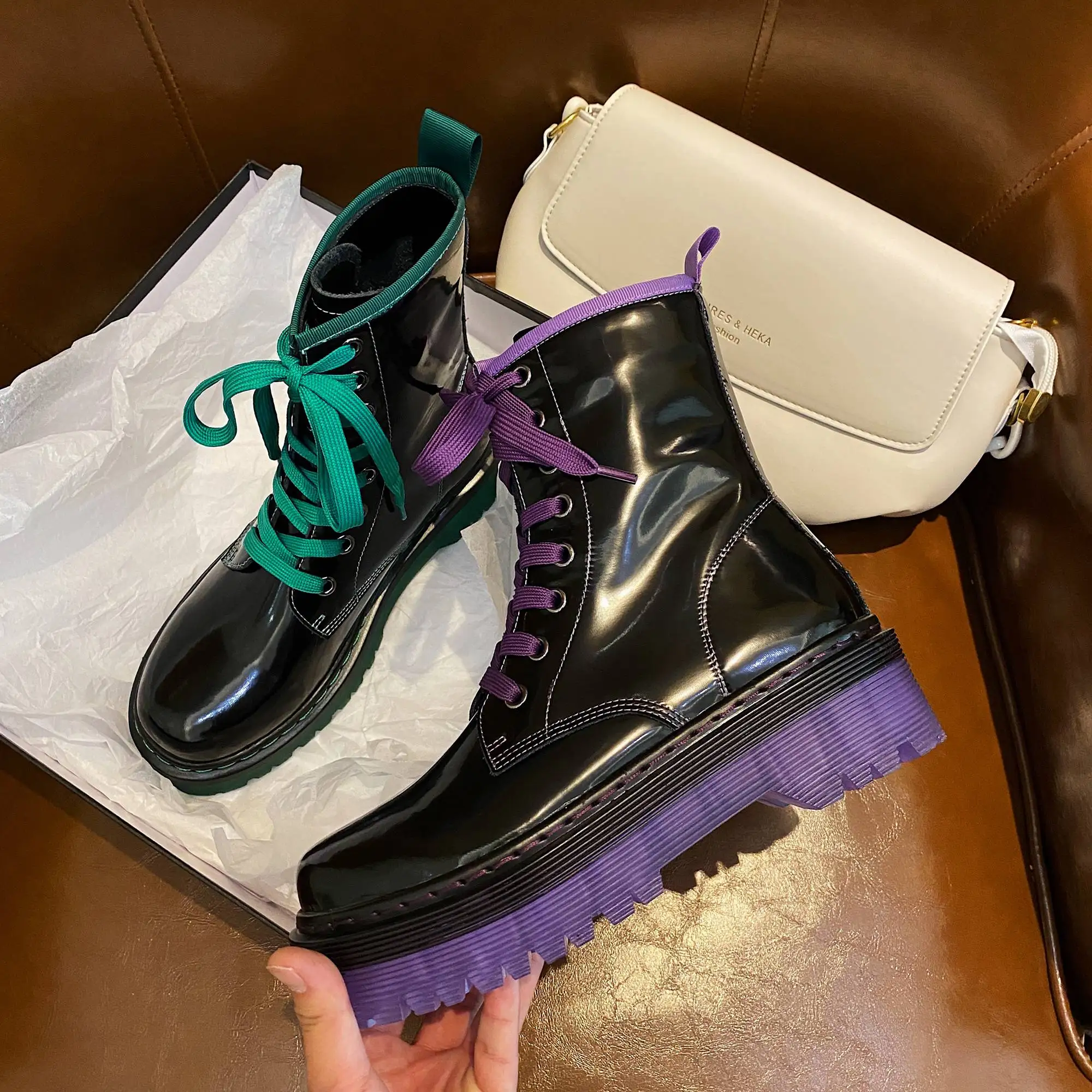 Lenkisen sports boots real leather mixed colors thick bottom med heel round toe lace up energy lady daily wear ankle boots L0f1
Lenkisen sports boots real leather mixed colors thick bottom med heel round toe lace up energy lady daily wear ankle boots L0f1