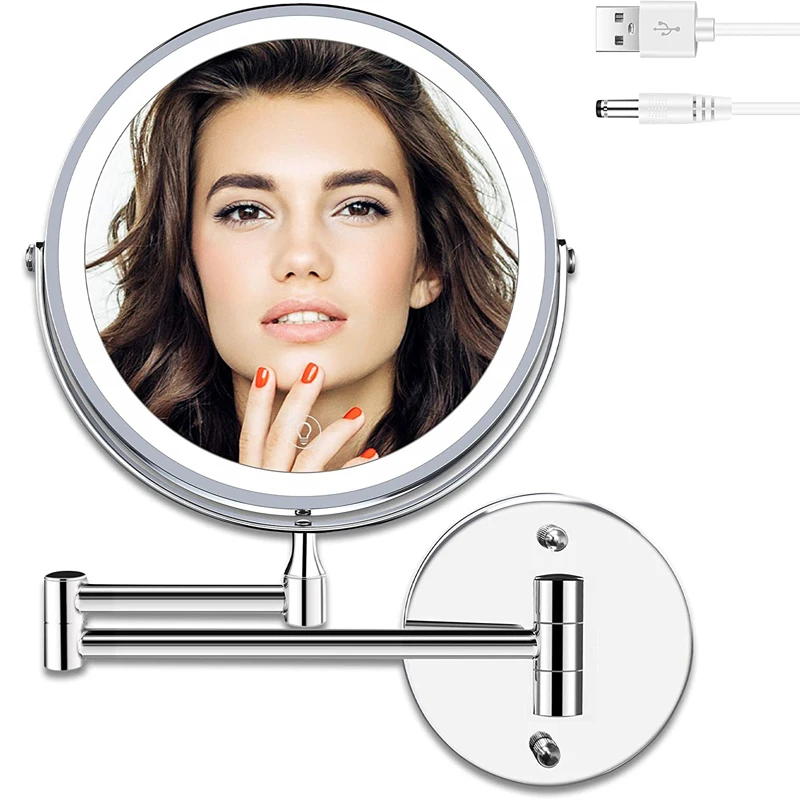 Rechargeable Wall Mounted Makeup Mirror 8 Inch Double Sided 10X Magnifying Bathroom Mirror Touch Dimming Chrome Shaving Mirrors
Rechargeable Wall Mounted Makeup Mirror 8 Inch Double Sided 10X Magnifying Bathroom Mirror Touch Dimming Chrome Shaving Mirrors