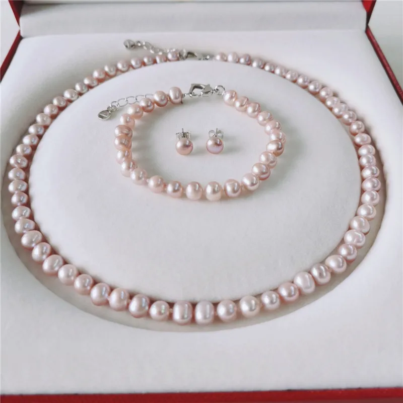 DAIMI 6-7mm Near-round Natural Pearl Set White/Purple/Black/Pink Necklace/Bracelet/Earrings Pearl Jewelry For Women
DAIMI 6-7mm Near-round Natural Pearl Set White/Purple/Black/Pink Necklace/Bracelet/Earrings Pearl Jewelry For Women