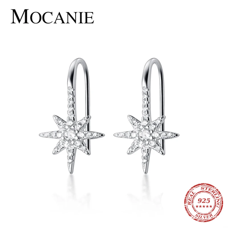 Mocanie Fashion Simple Sparkling Zircon Star Genuine 925 Sterling Silver Stud Earring for Women Hook Earring Fine Jewelry Bijoux 
Mocanie Fashion Simple Sparkling Zircon Star Genuine 925 Sterling Silver Stud Earring for Women Hook Earring Fine Jewelry Bijoux