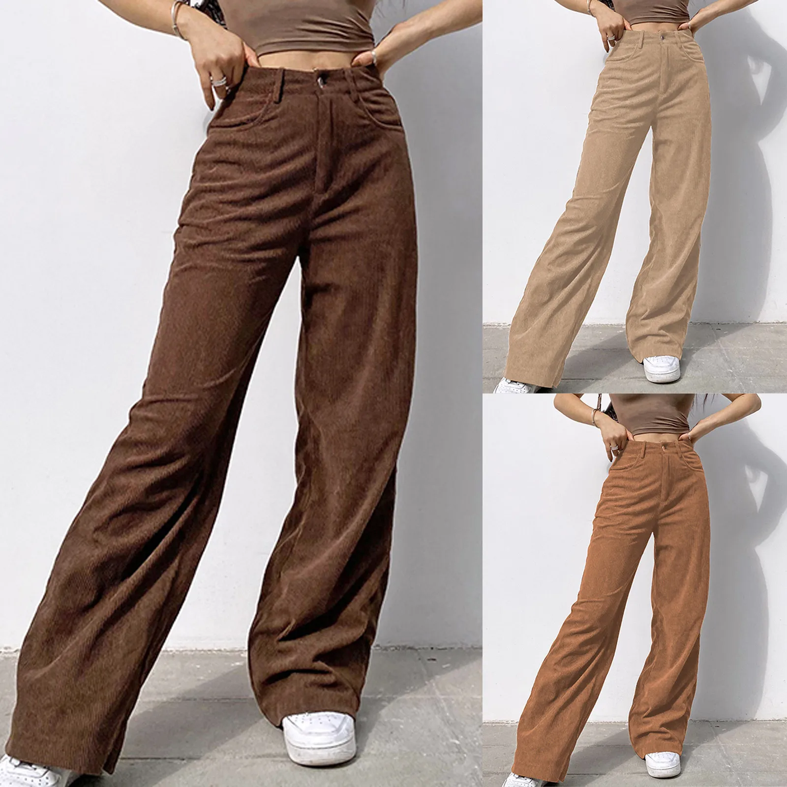 Women's Fashion Jeans Women’s Solid Mid Waisted Wide Leg Pants Straight Casual Baggy Trousers Vintage Streetwear Mom |