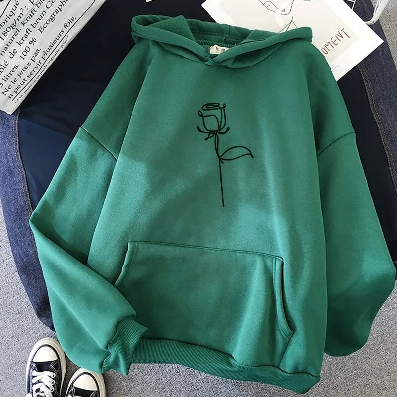 Rose Printed Hoodies Sweatshirts Women Long Sleeve Casual Autumn Winter Pullovers Pockets Street Loose plus velvet sweatshirts
Rose Printed Hoodies Sweatshirts Women Long Sleeve Casual Autumn Winter Pullovers Pockets Street Loose plus velvet sweatshirts