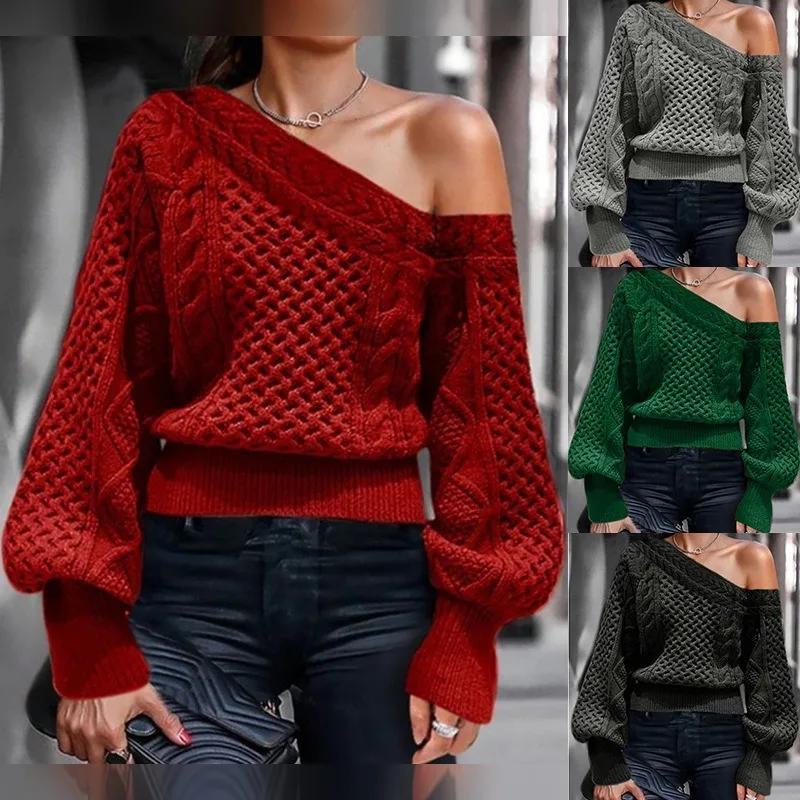 Sweater Women's One-neck Knit Off Shoulder Long Lantern Sleeve Loose Soft Pullover Long Sleeve Sweater Autumn and Winter
Sweater Women's One-neck Knit Off Shoulder Long Lantern Sleeve Loose Soft Pullover Long Sleeve Sweater Autumn and Winter