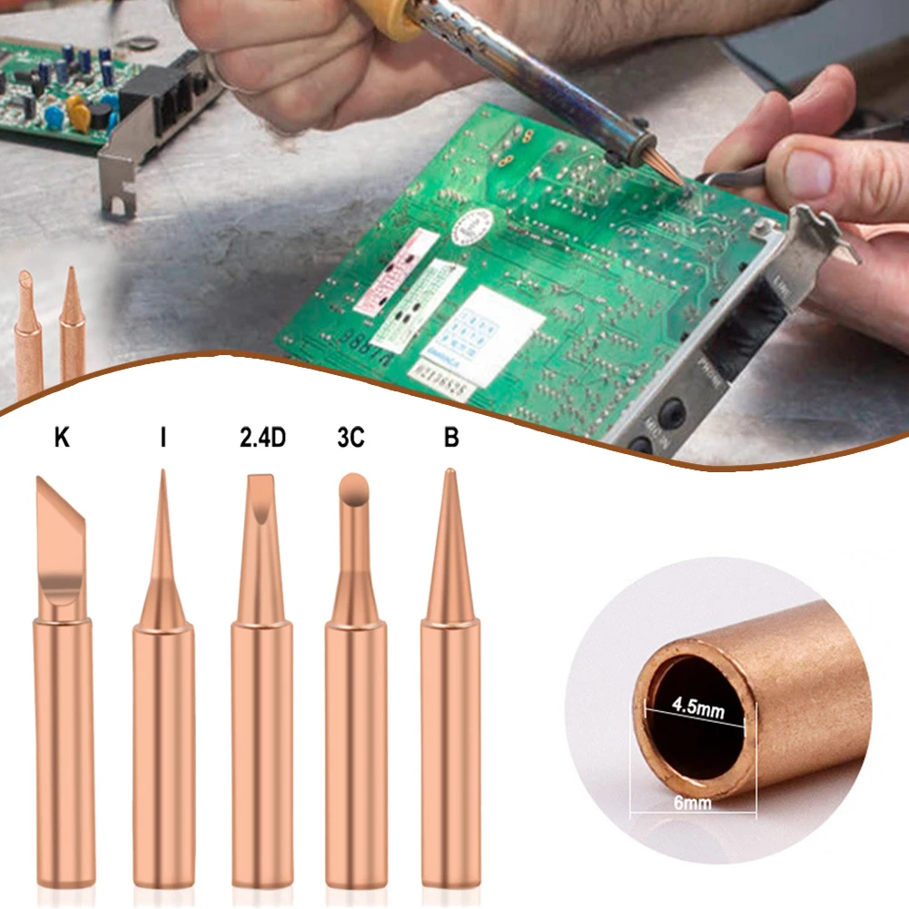5Pcs Soldering Iron Tips Pure Copper Lead-Free I/B/K/2.4D/3C Soldering Iron Head Set for Soldering Station 
5Pcs Soldering Iron Tips Pure Copper Lead-Free I/B/K/2.4D/3C Soldering Iron Head Set for Soldering Station