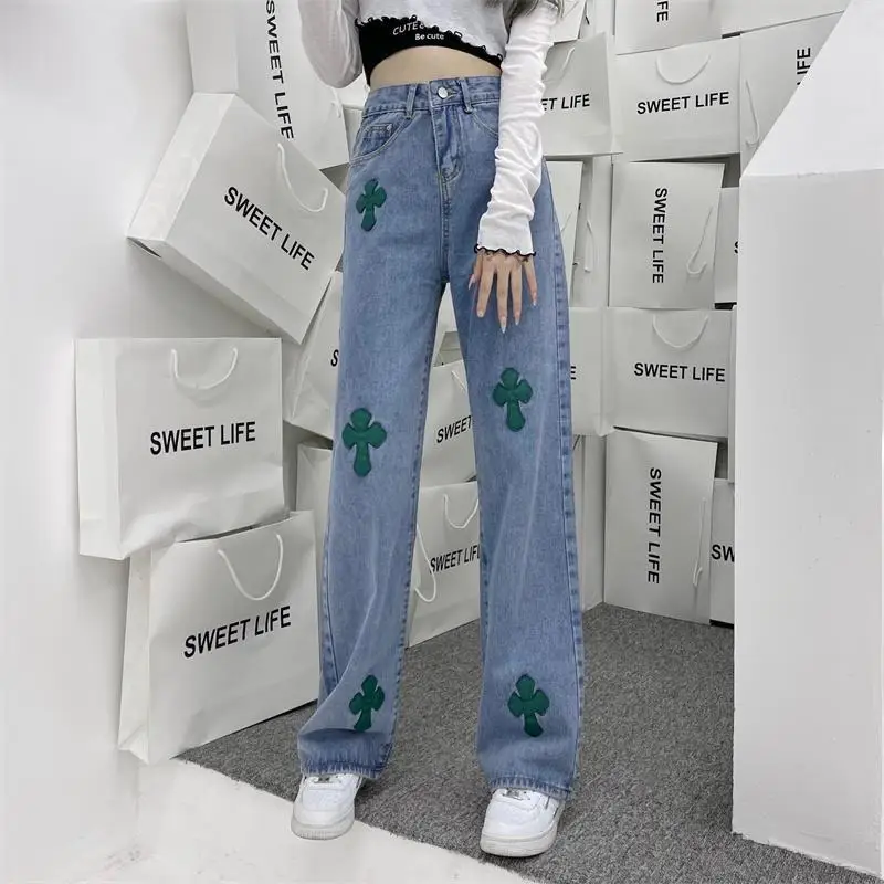 Fashioin Streetwear Design Cross Jeans Women Y2k High Waist Straight Baggy Pants Casual Trousers Female Denim Loose Blue Vintage
Fashioin Streetwear Design Cross Jeans Women Y2k High Waist Straight Baggy Pants Casual Trousers Female Denim Loose Blue Vintage