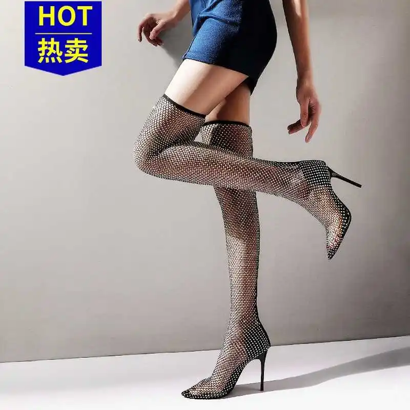 Summer diamond hollow mesh boots children's net top long tube thigh knee boots night club high heel thin heel cool boots tide
Summer diamond hollow mesh boots children's net top long tube thigh knee boots night club high heel thin heel cool boots tide
