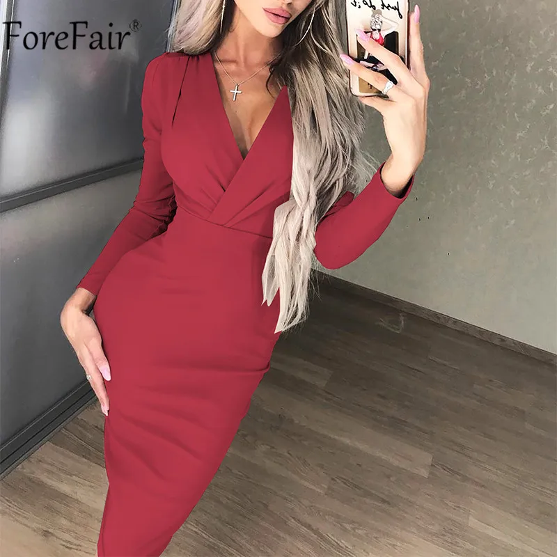 Платье Forefair женское средней длины с запахом V-образным вырезом и длинным рукавом