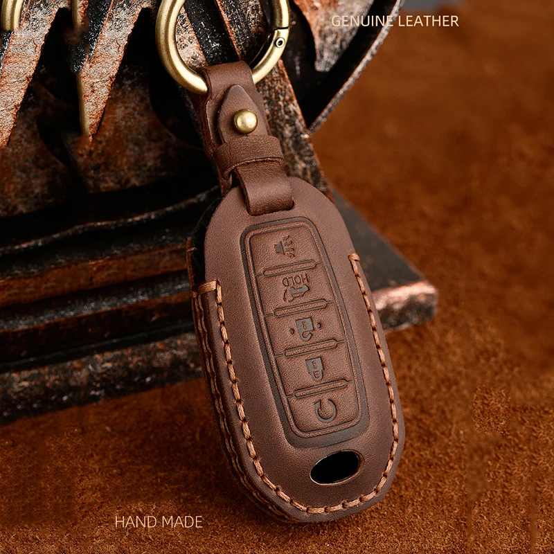 

Leather Car Key Cover Key Case For Infiniti QX50 QX60 Q70L 2020 Smart Remout Key Ring Shell Protect fob