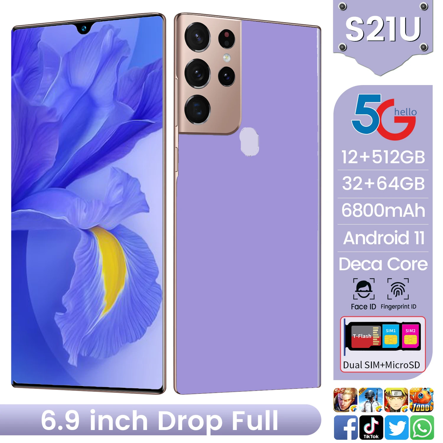 samsun Galxy Global Version S21U 6.9“ Dual SIM Smartphones Snapdragon 888 GPS 16GB RAM 512GB ROM 64MP 6800mah Cellphone
samsun Galxy Global Version S21U 6.9“ Dual SIM Smartphones Snapdragon 888 GPS 16GB RAM 512GB ROM 64MP 6800mah Cellphone