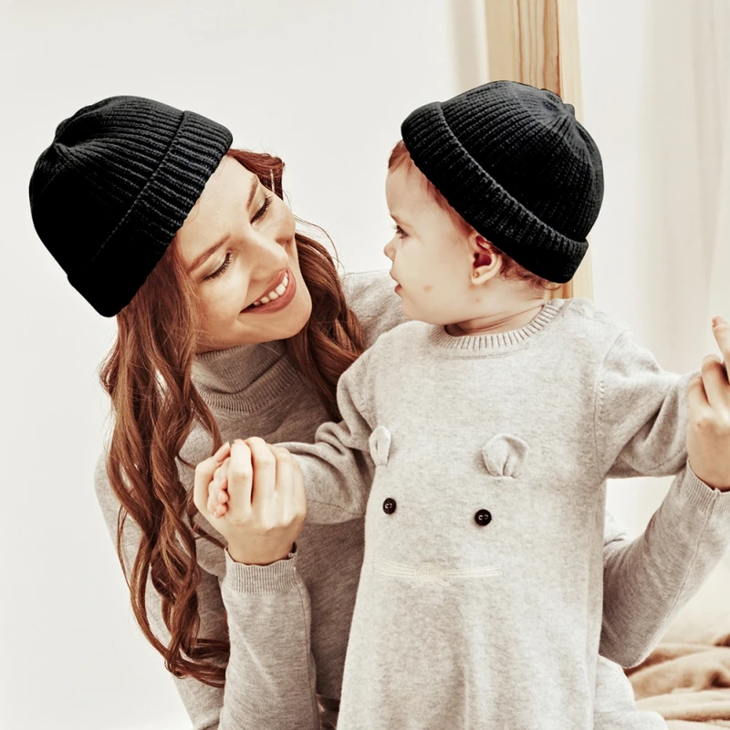 

2Pcs Winter Parent-child Hats Mom Baby Toddle Kids Infant Boys Girls Warm Caps Knit Beanie Hat Adults Kids Cap