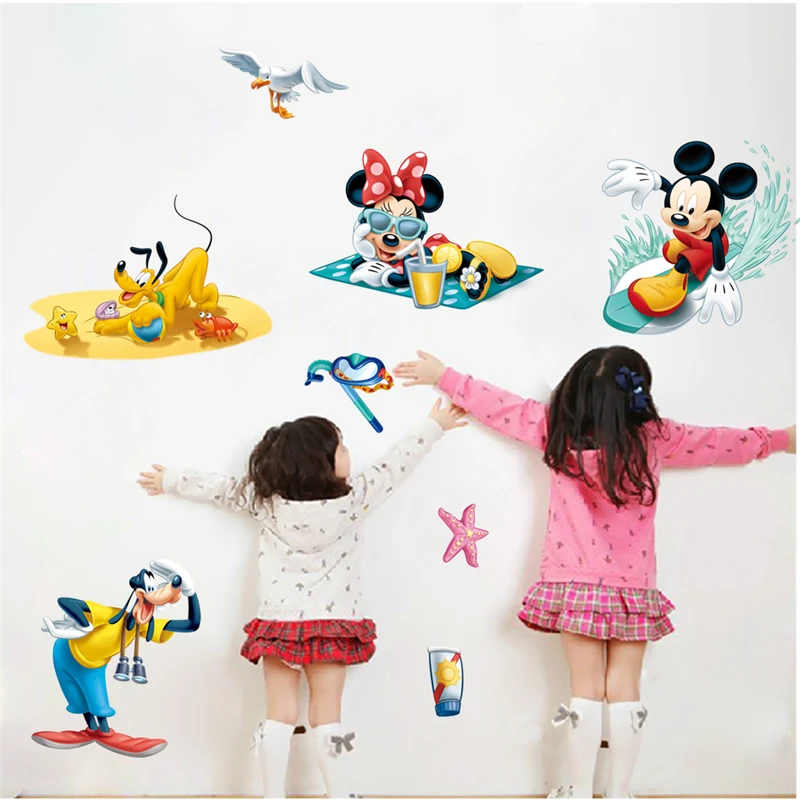 Cartoon Mickey Minnie Mouse Goofy Pluto Wall Decals Kids Rooms Baby Home Decor Disney Stickers Diy Posters Pvc Mural Art | Дом и сад