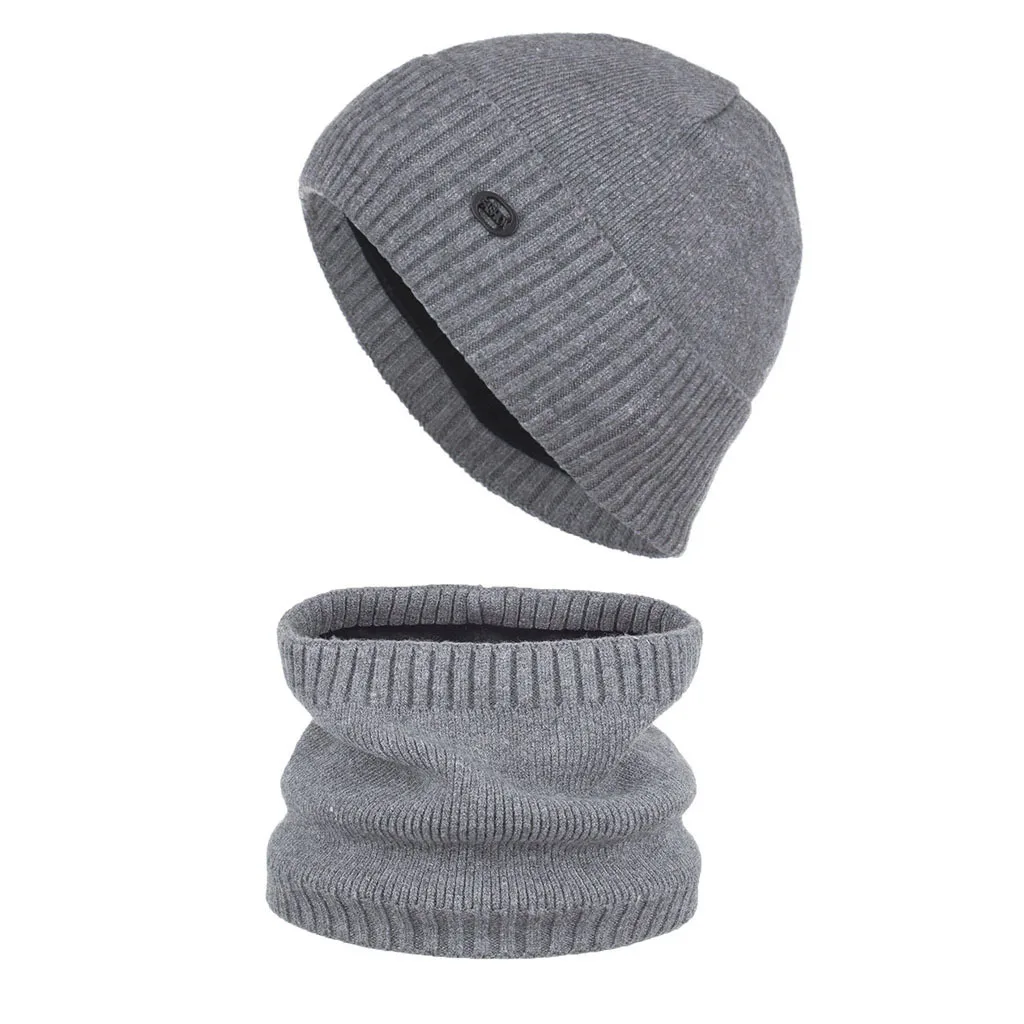 

Winter Beanie Hats For Women Men Bone Gorras Warm Velvet Knitted Hat Scarf Set Solid Color Flat Cap Neck Scarves Gorros Invierno