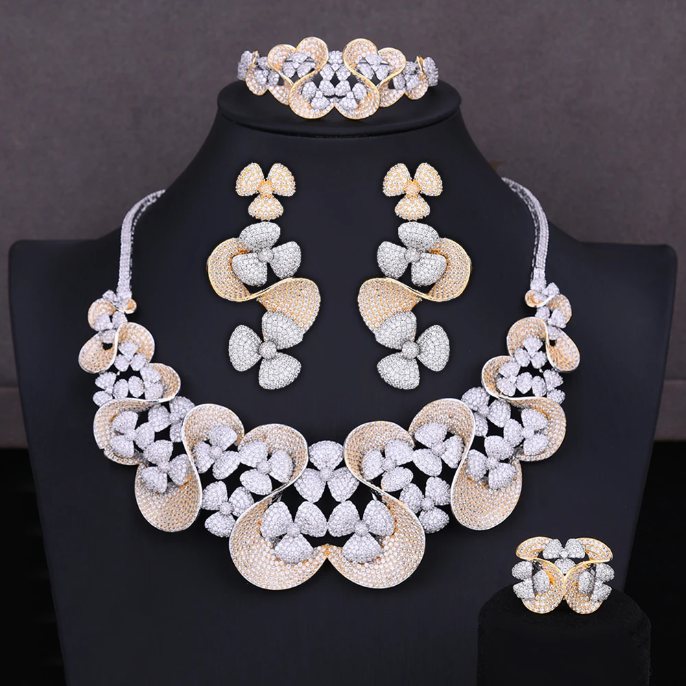 Blachette Noble Flower Leaf Luxury Women Wedding Nigerian Wedding Naija Cubic Zirconia Necklace Dubai 4PCS Dress Jewelry Set
Blachette Noble Flower Leaf Luxury Women Wedding Nigerian Wedding Naija Cubic Zirconia Necklace Dubai 4PCS Dress Jewelry Set