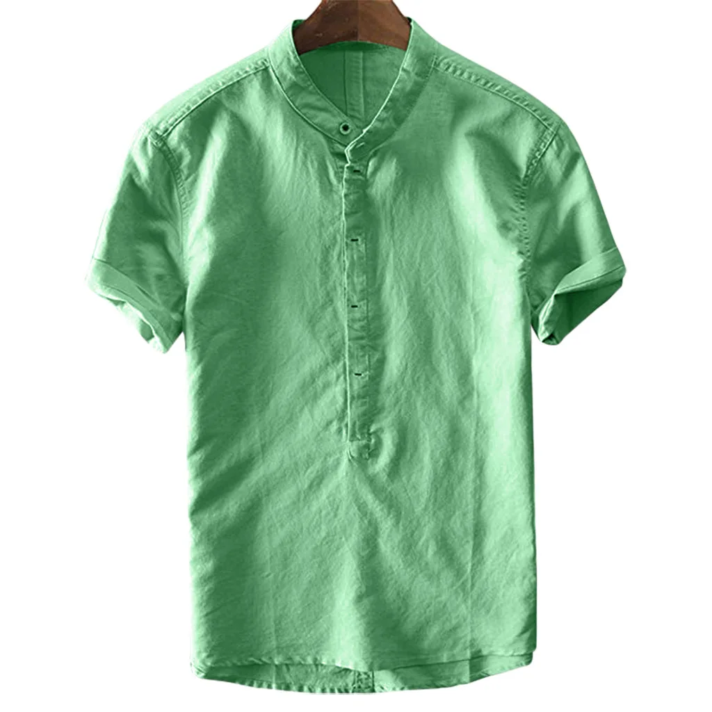 2021 European and American fashion shirts men's linen shirts summer casual short-sleeved shirts cotton and linen short-sleeved s