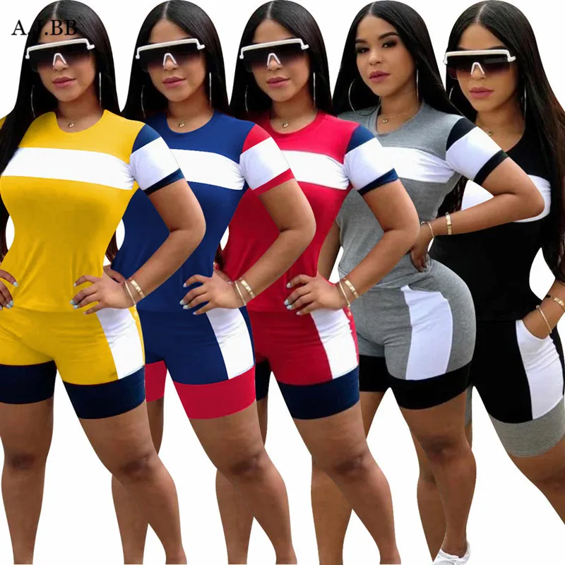 New casual color blocking print women's sports suit summer fashion o-neck short sleeve T-shirt and shorts two piece set
New casual color blocking print women's sports suit summer fashion o-neck short sleeve T-shirt and shorts two piece set