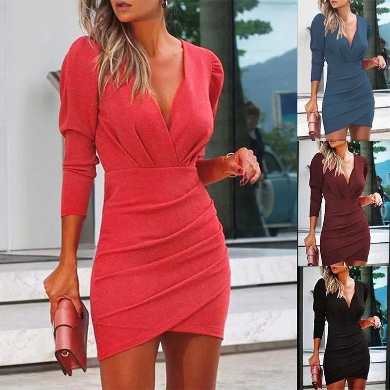 2021 Spring/Autumn Solid V-neck Casual Dresses for Women Long-sleeved Woman Dress Female Fashion Slim Party Sexy Mini Dress
2021 Spring/Autumn Solid V-neck Casual Dresses for Women Long-sleeved Woman Dress Female Fashion Slim Party Sexy Mini Dress