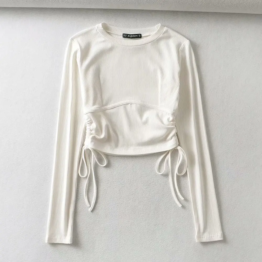 Elegant Ribbed Knitted Long Sleeve T-shirt Women Autumn Winter Drawstring Ruched Basic Crop Top Streetwear Bodycon Tshirt M219
Elegant Ribbed Knitted Long Sleeve T-shirt Women Autumn Winter Drawstring Ruched Basic Crop Top Streetwear Bodycon Tshirt M219