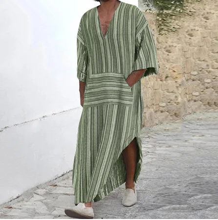 Cotton Vintage Men Striped Robes Islamic Clothes Loose Pockets Long Sleeve Saudi Arabia Men Jubba Thobe Muslim Kaftan
Cotton Vintage Men Striped Robes Islamic Clothes Loose Pockets Long Sleeve Saudi Arabia Men Jubba Thobe Muslim Kaftan