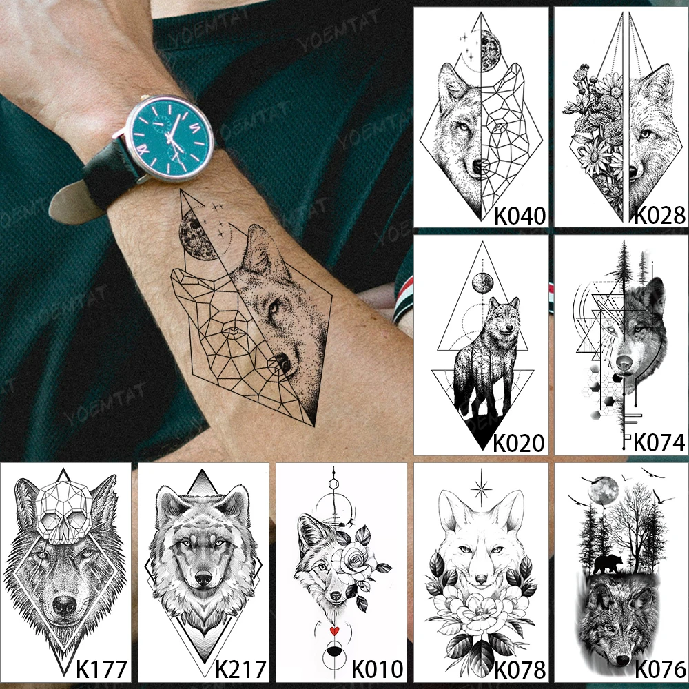 9pcs/Lot Transferable Waterproof Temporary Tattoo Sticker Line Wolf Forest Animal Tatoo Man 3D Wrist Body Art Fake Tatto Woman 
9pcs/Lot Transferable Waterproof Temporary Tattoo Sticker Line Wolf Forest Animal Tatoo Man 3D Wrist Body Art Fake Tatto Woman