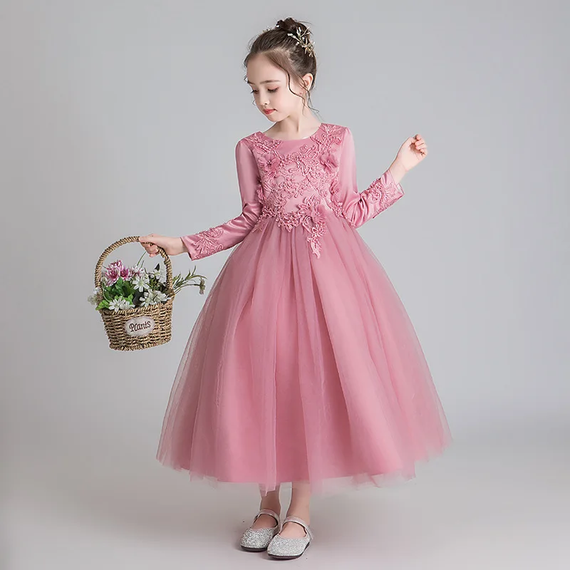 

Бледно-лиловый платье с цветочным узором для девочек; кружевное платье с аппликацией для первого причастия; вечерние платья для маленьких д...
