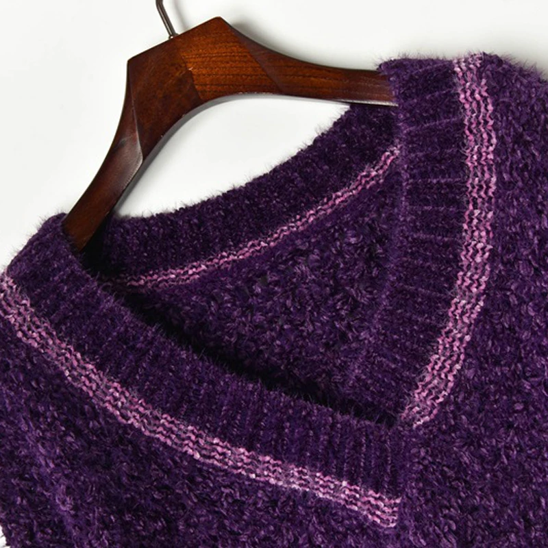 V Neck Sweaters Women Long Sleeve Striped Knitted Pullovers Autumn Winter Korean Female Thicken Loose Knit Jumpers
V Neck Sweaters Women Long Sleeve Striped Knitted Pullovers Autumn Winter Korean Female Thicken Loose Knit Jumpers