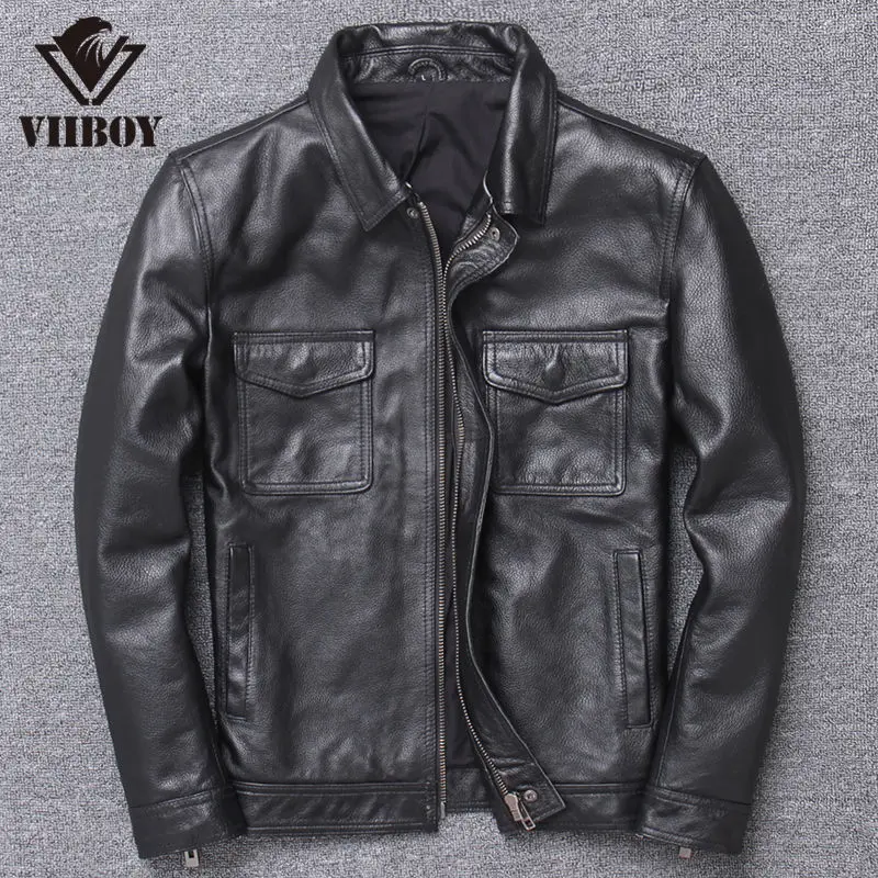First Layer Cowhide Men's Short Leather Coat Autumn And Winter Lapel Slim Locomotive Leather Jacket Men's Wear
First Layer Cowhide Men's Short Leather Coat Autumn And Winter Lapel Slim Locomotive Leather Jacket Men's Wear