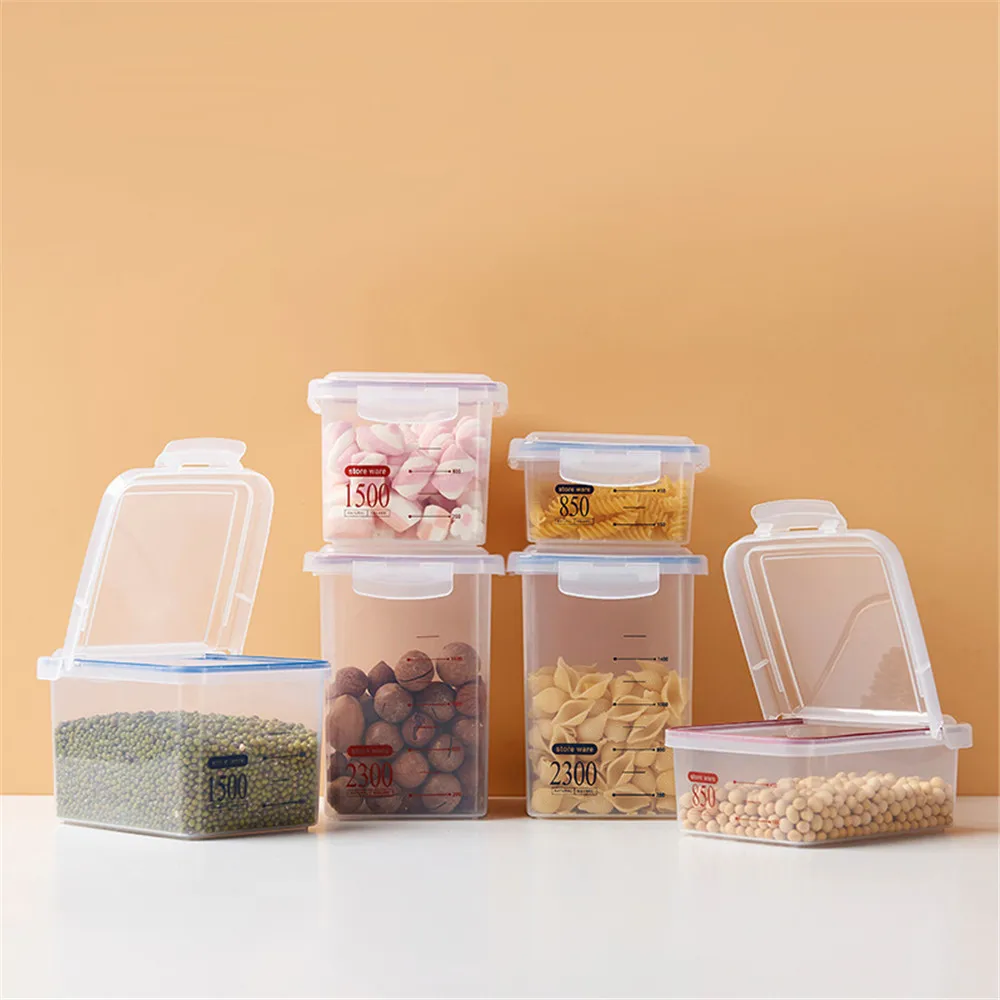 Минималистичные пластиковые герметичные кухонные коробки для хранения со