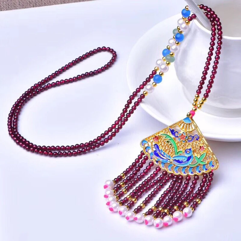 Natural Garnet Stone Necklace Roasted blue Accessories Pendant Lucky for Women Sweater Chain Hand made Necklace Jewelry
Natural Garnet Stone Necklace Roasted blue Accessories Pendant Lucky for Women Sweater Chain Hand made Necklace Jewelry