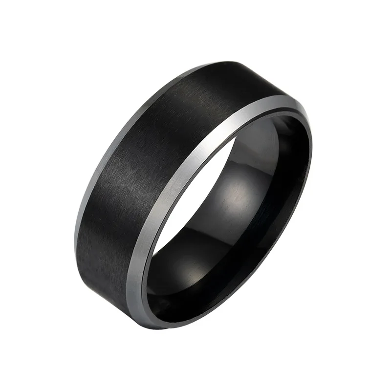 8MM wide matte room gold room black simple style men's stainless steel ring