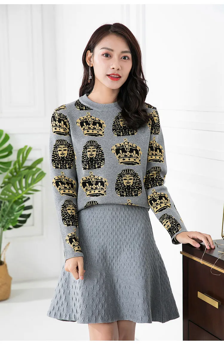 Women's Knitted Print Sweater Skirt Suit Pullover Tops + Mini Skirt 2 Pieces Sets Clothes 2019 Newest Autumn Sweaters Costume
Women's Knitted Print Sweater Skirt Suit Pullover Tops + Mini Skirt 2 Pieces Sets Clothes 2019 Newest Autumn Sweaters Costume