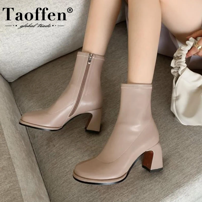 Taoffen Women Ankle Boots Leather High Heel Shoes Women Sexy Casual Zipper Shoes Warm Winter Shoes Women Footwear Size 34-40
Taoffen Women Ankle Boots Leather High Heel Shoes Women Sexy Casual Zipper Shoes Warm Winter Shoes Women Footwear Size 34-40