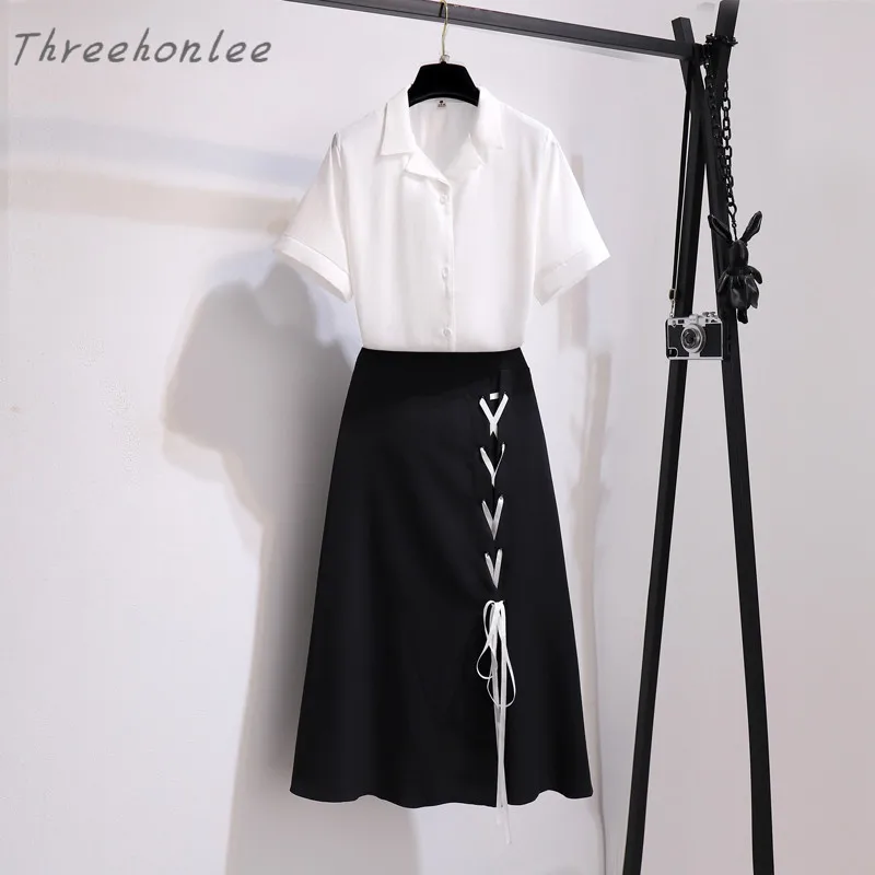 Summer Casual Women Two Piece Sets Solid White Shirt And Elastic Waist Skirt Criss-Cross Ribbons Office Lady Elegant Suits
Summer Casual Women Two Piece Sets Solid White Shirt And Elastic Waist Skirt Criss-Cross Ribbons Office Lady Elegant Suits