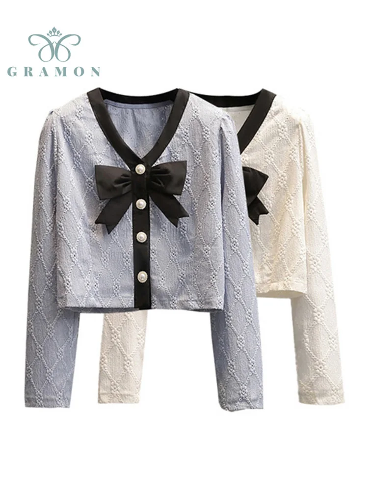 Camisas De Mujer Spring New Blouses Bow V Neck Long Sleeve Crop Top Plus Size Women Clothing Chic Sweet Solid Color Ladies Shirt
Camisas De Mujer Spring New Blouses Bow V Neck Long Sleeve Crop Top Plus Size Women Clothing Chic Sweet Solid Color Ladies Shirt