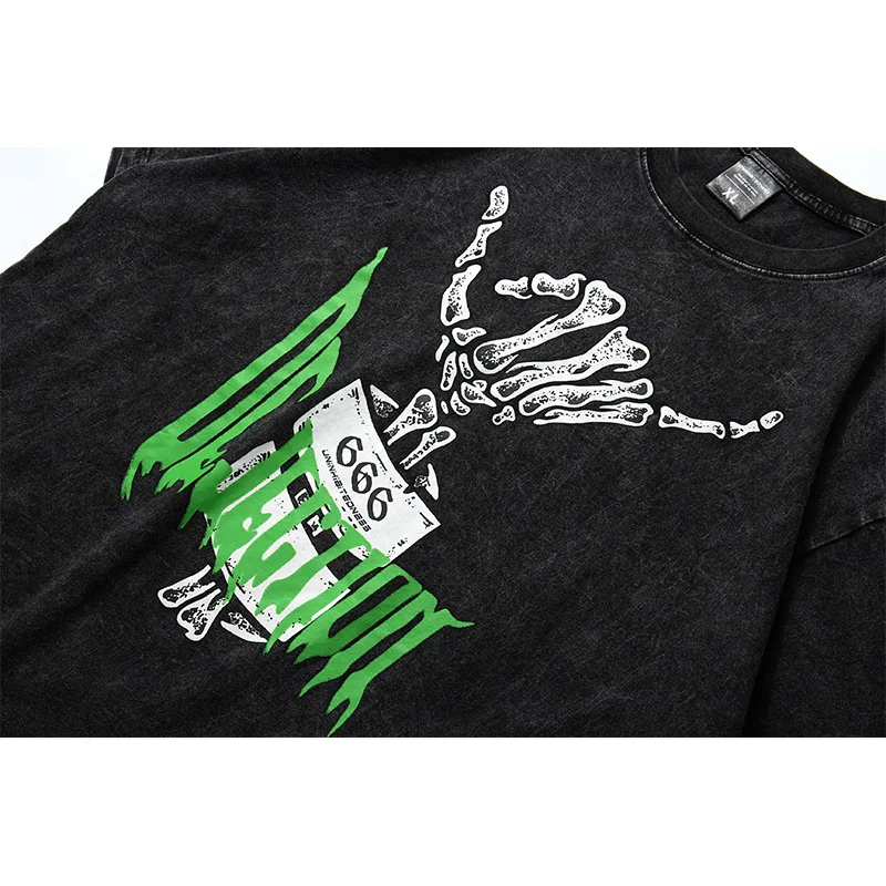 Retro high street style rock skull print punk wash water make old loose short-sleeved T-shirt men's tide brand
Retro high street style rock skull print punk wash water make old loose short-sleeved T-shirt men's tide brand
