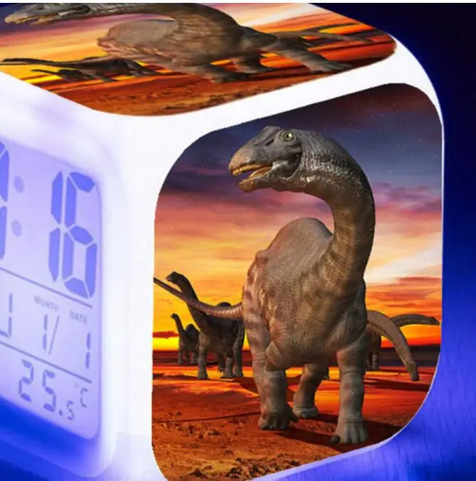 7 цветов светящийся цифровой будильник Детский динозавр Юрского периода