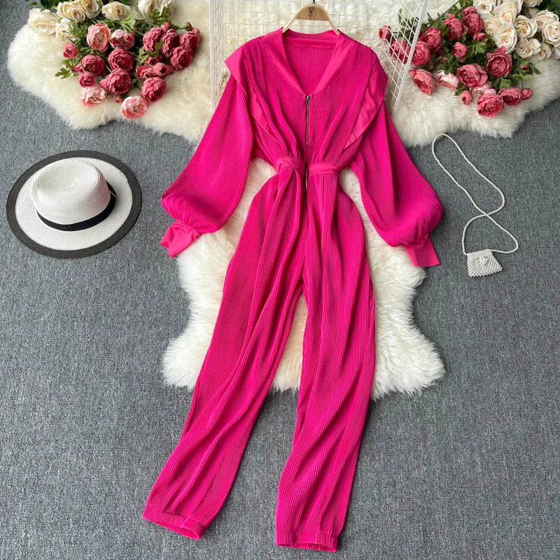 European American Style Fashion Jumpsuit Women's Zipper Temperament V-neck Slim-fit Pleated Wide-leg Pants GL182
European American Style Fashion Jumpsuit Women's Zipper Temperament V-neck Slim-fit Pleated Wide-leg Pants GL182