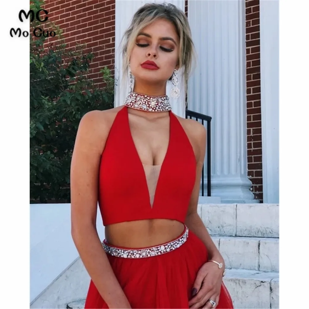 A-Line Two Pieces Gown Evening Dresses Long Front Slit with Beaded Tulle Prom Gown vestidos de fiesta Red Evening Dress
A-Line Two Pieces Gown Evening Dresses Long Front Slit with Beaded Tulle Prom Gown vestidos de fiesta Red Evening Dress