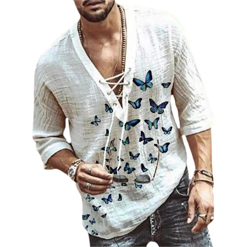 Comfy Fashion V Neck Casual T-shirt Pullover Summer Top Front Lace Up for Daily Wear