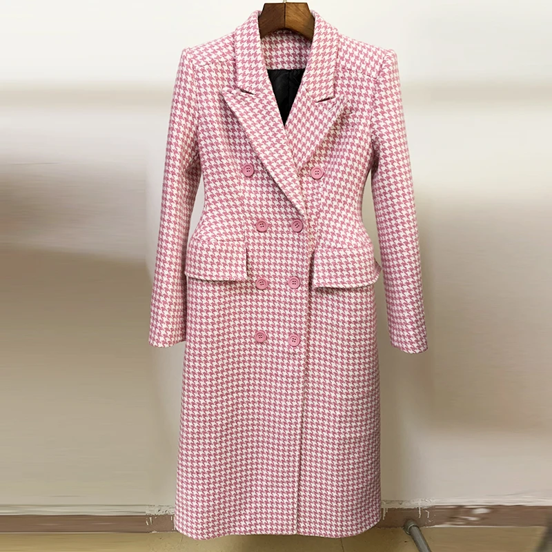 HIGH STREET Newest Winter 2021 Designer Overcoat Women's Double Breasted Pink Houndstooth Tweed Wool Long Coat
HIGH STREET Newest Winter 2021 Designer Overcoat Women's Double Breasted Pink Houndstooth Tweed Wool Long Coat