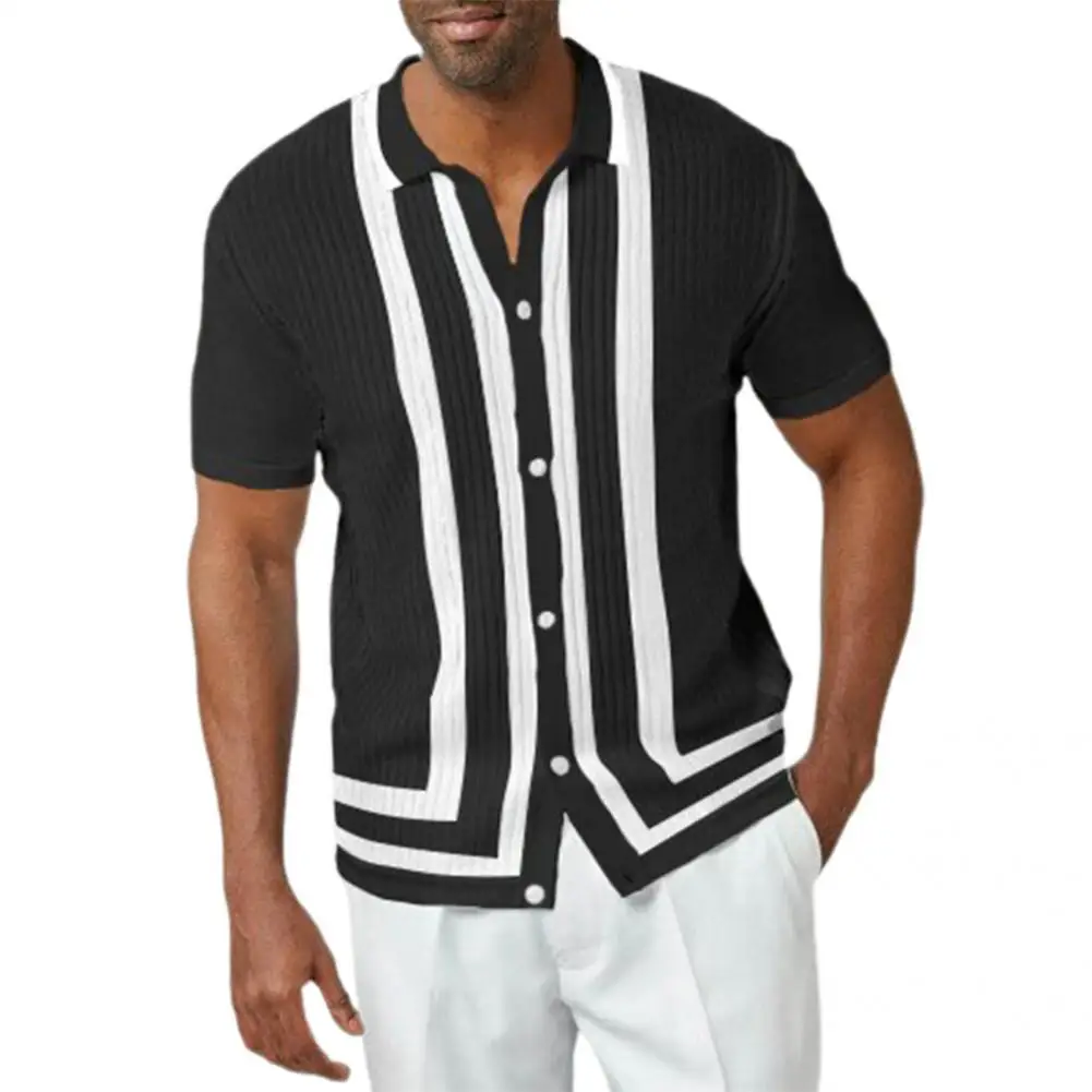 Men Summer Turn-down Collar Shirt Patchwork Buttons Ribbing Short Sleeve Breathable Knitted Shirt Streetwear Fashion Shirts
Men Summer Turn-down Collar Shirt Patchwork Buttons Ribbing Short Sleeve Breathable Knitted Shirt Streetwear Fashion Shirts