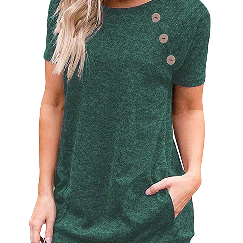 191# Women t-shirt button decoration Pocket shirt Cotton summer 2019 Solid color Oneck A475
191# Women t-shirt button decoration Pocket shirt Cotton summer 2019 Solid color Oneck A475