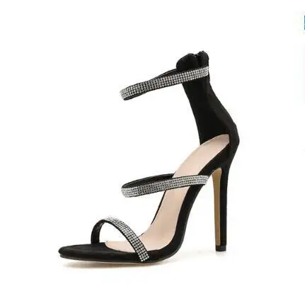 35-42 big size black Roman shoes diamond High Heel Sandals