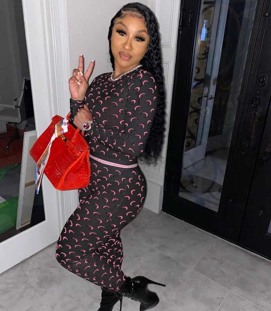 Casual Women Crescent Moon Printing Two Piece Sets Fashion High Waist Skinny Pants O-neck T-Shirts Comfortable Home Wear Outfits
Casual Women Crescent Moon Printing Two Piece Sets Fashion High Waist Skinny Pants O-neck T-Shirts Comfortable Home Wear Outfits