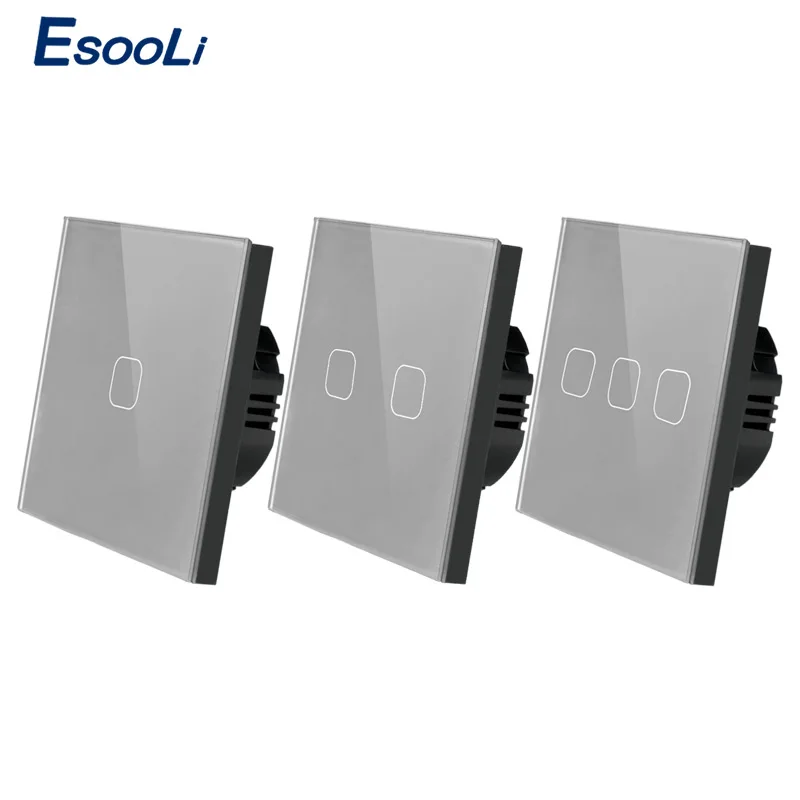Esooli EU/UK standard 1/2/3 Gang 1 Way Touch Switch Gray Crystal Glass Panel Touch Switch Light Wall Only Touch Function Switch
Esooli EU/UK standard 1/2/3 Gang 1 Way Touch Switch Gray Crystal Glass Panel Touch Switch Light Wall Only Touch Function Switch