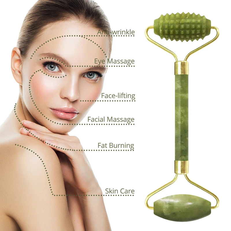 Natural Green Jade Roller GuaSha Board Facial Massager Roller Beauty Lifting Slimming Gouache Scraper Real Stone Face Roller Set
Natural Green Jade Roller GuaSha Board Facial Massager Roller Beauty Lifting Slimming Gouache Scraper Real Stone Face Roller Set
