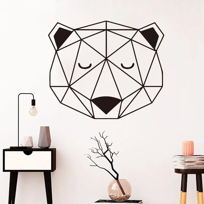 Геометрические настенные наклейки в скандинавском стиле с медведем виниловые