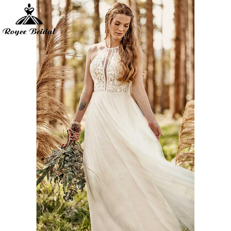Vestido Novia A Line Beach Boho Wedding Dresses Lace Tulle Halter Neck Backless Bridal Gowns abito da sposa Roycebridal 2022
Vestido Novia A Line Beach Boho Wedding Dresses Lace Tulle Halter Neck Backless Bridal Gowns abito da sposa Roycebridal 2022