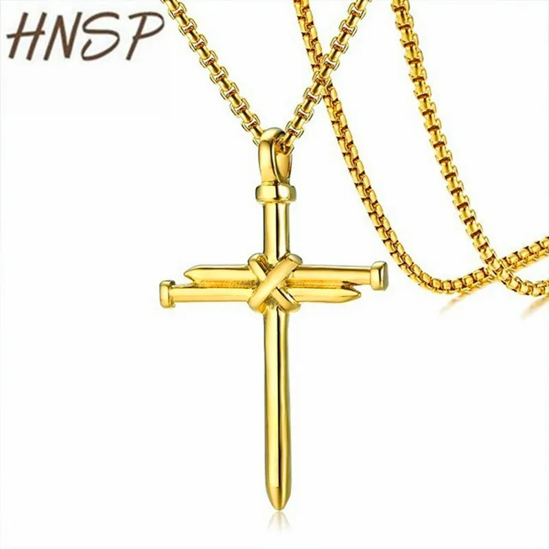 HNSP Punk Nail Gold Cross Pendant Chain Necklace For Men Male 
HNSP Punk Nail Gold Cross Pendant Chain Necklace For Men Male